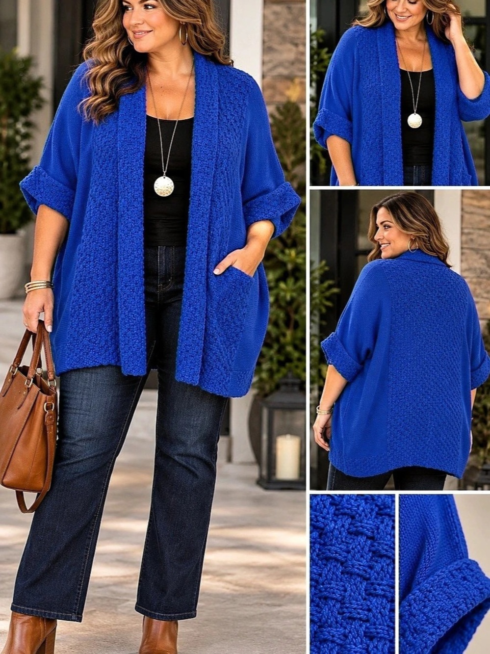 Ruby Rd. Textured Open Front Cardigan in Blue Size 2X Like New